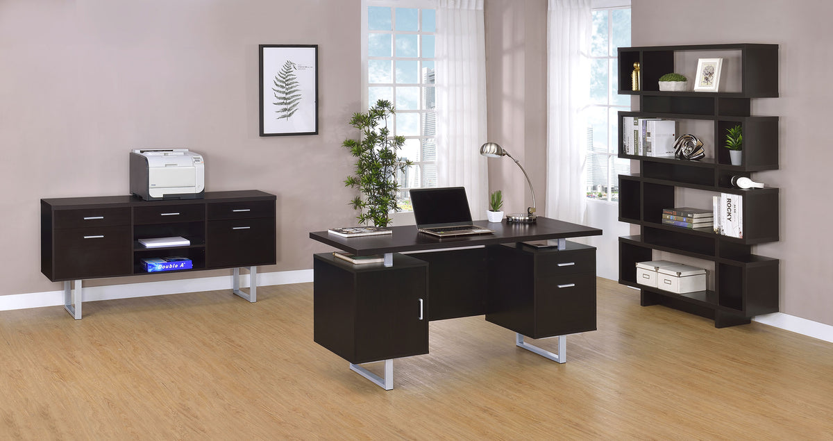 Lawtey 60" Computer Desk with Floating Top - File Drawer & Cabinet in Cappuccino on Silver Metal Base – view 15
