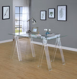 Amaturo 59" Glass Top Writing Desk - Clear Acrylic Sawhorse Base with Chrome Supports – view 1