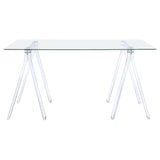 Amaturo 59" Glass Top Writing Desk - Clear Acrylic Sawhorse Base with Chrome Supports – view 3