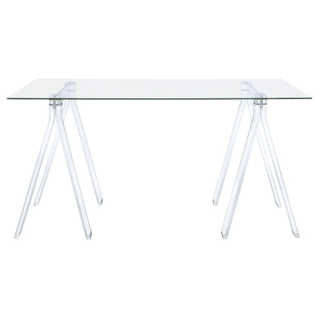 Amaturo 59" Glass Top Writing Desk - Clear Acrylic Sawhorse Base with Chrome Supports – view 3