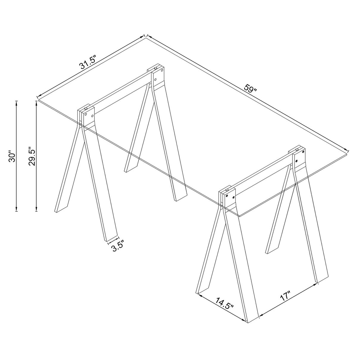 Amaturo 59" Glass Top Writing Desk - Clear Acrylic Sawhorse Base with Chrome Supports – view 5