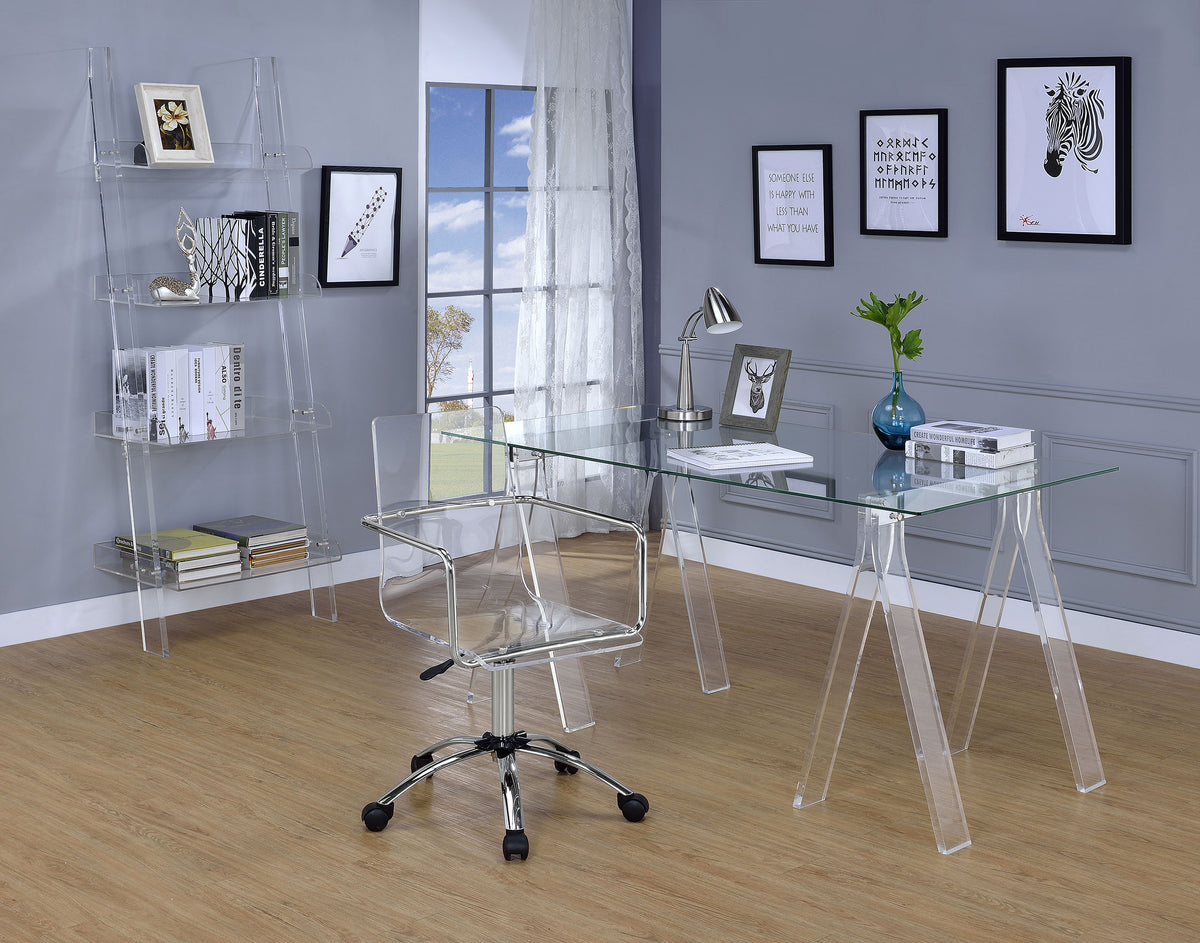 Amaturo 59" Glass Top Writing Desk - Clear Acrylic Sawhorse Base with Chrome Supports – view 6