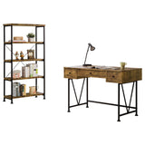 Analiese 47" 3-Drawer Writing Desk & Bookcase Set - Farmhouse Rustic Nutmeg with Black Metal Base – view 11