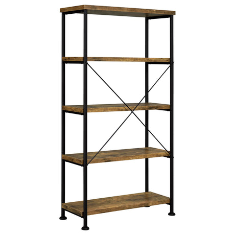 Analiese 47" 3-Drawer Writing Desk & Bookcase Set - Farmhouse Rustic Nutmeg with Black Metal Base – view 20