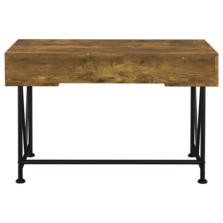 Analiese 47" 3-Drawer Writing Desk & Bookcase Set - Farmhouse Rustic Nutmeg with Black Metal Base – view 6