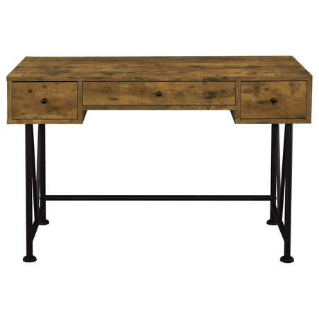 Analiese 47" 3-Drawer Writing Desk & Bookcase Set - Farmhouse Rustic Nutmeg with Black Metal Base – view 7