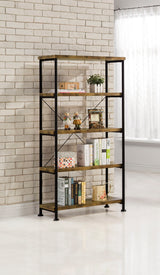 Analiese 63" 4-Shelf Bookshelf & Double Bookshelf - Black Metal Frame in Rustic Nutmeg or Grey Driftwood – view 1