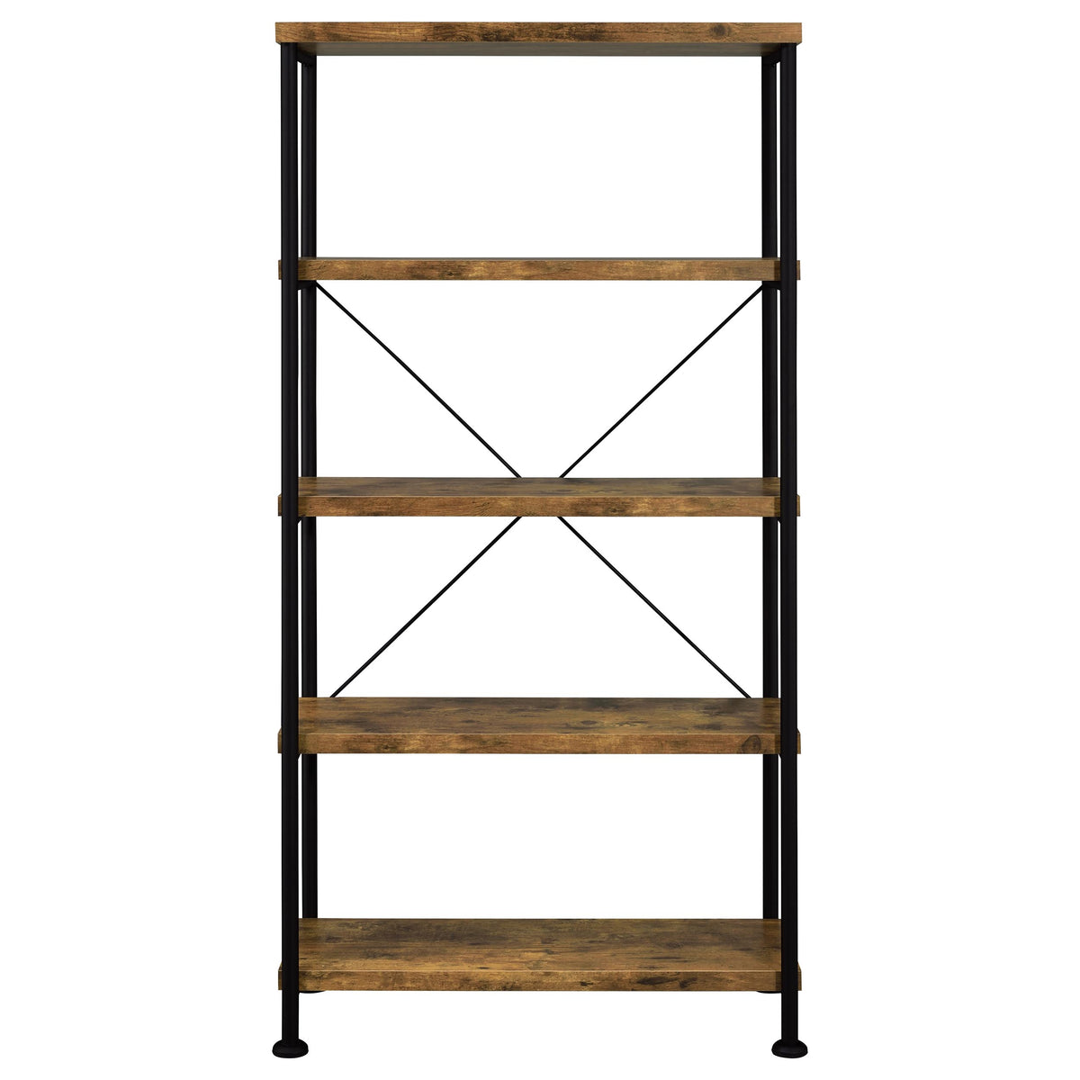 Analiese 63" 4-Shelf Bookshelf & Double Bookshelf - Black Metal Frame in Rustic Nutmeg or Grey Driftwood – view 9
