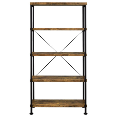 Analiese 63" 4-Shelf Bookshelf & Double Bookshelf - Black Metal Frame in Rustic Nutmeg or Grey Driftwood – view 9