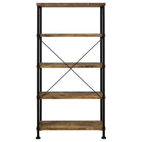 Analiese 63" 4-Shelf Bookshelf & Double Bookshelf - Black Metal Frame in Rustic Nutmeg or Grey Driftwood – view 12