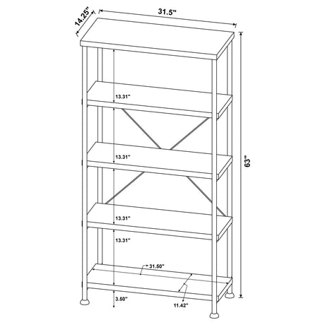 Analiese 63" 4-Shelf Bookshelf & Double Bookshelf - Black Metal Frame in Rustic Nutmeg or Grey Driftwood – view 14