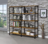 Analiese 63" 4-Shelf Bookshelf & Double Bookshelf - Black Metal Frame in Rustic Nutmeg or Grey Driftwood - lifestyle
