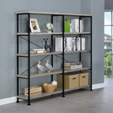 Analiese 63" 4-Shelf Bookshelf & Double Bookshelf - Black Metal Frame in Rustic Nutmeg or Grey Driftwood - lifestyle