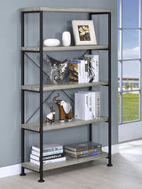 Analiese 63" 4-Shelf Bookshelf & Double Bookshelf - Black Metal Frame in Rustic Nutmeg or Grey Driftwood – view 2