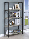 Analiese 63" 4-Shelf Bookshelf & Double Bookshelf - Black Metal Frame in Rustic Nutmeg or Grey Driftwood – view 2