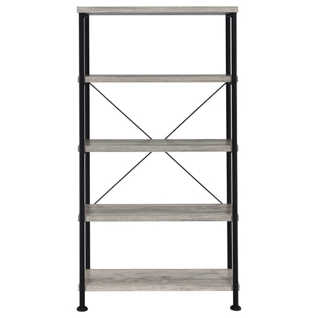 Analiese 63" 4-Shelf Bookshelf & Double Bookshelf - Black Metal Frame in Rustic Nutmeg or Grey Driftwood – view 16