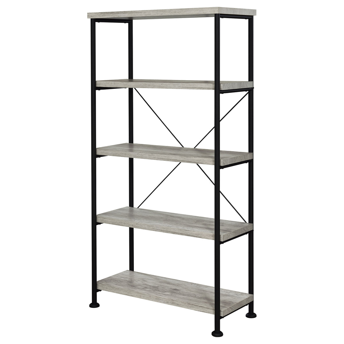 Analiese 63" 4-Shelf Bookshelf & Double Bookshelf - Black Metal Frame in Rustic Nutmeg or Grey Driftwood – view 17