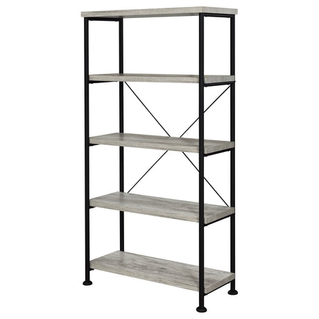 Analiese 63" 4-Shelf Bookshelf & Double Bookshelf - Black Metal Frame in Rustic Nutmeg or Grey Driftwood – view 17