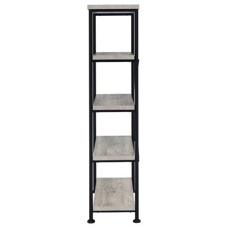 Analiese 63" 4-Shelf Bookshelf & Double Bookshelf - Black Metal Frame in Rustic Nutmeg or Grey Driftwood – view 18