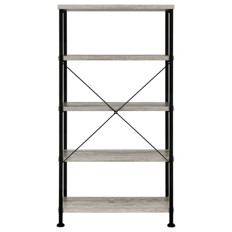 Analiese 63" 4-Shelf Bookshelf & Double Bookshelf - Black Metal Frame in Rustic Nutmeg or Grey Driftwood – view 19