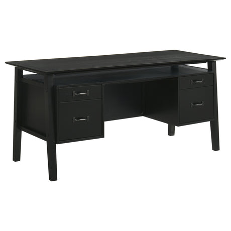 Goodson 64" Double Pedestal Computer Desk - 4 Drawers & Open Shelf in Black Oak Veneer – view 2