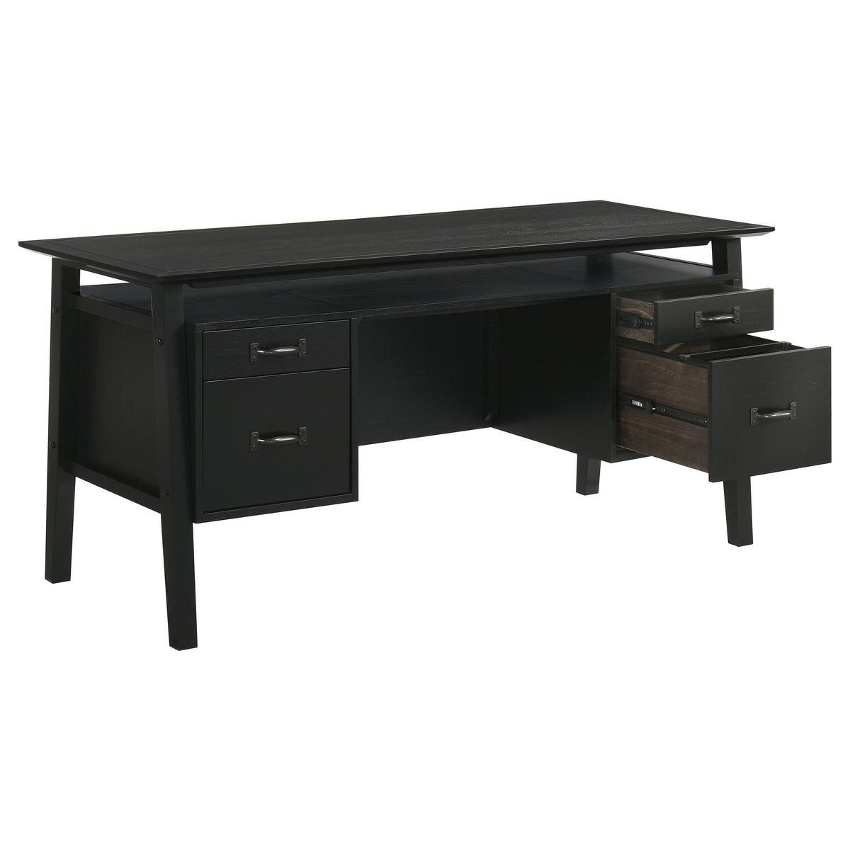 Goodson 64" Double Pedestal Computer Desk - 4 Drawers & Open Shelf in Black Oak Veneer – view 3