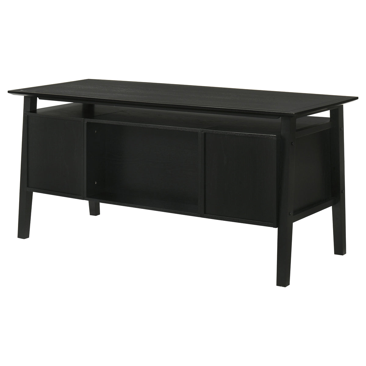 Goodson 64" Double Pedestal Computer Desk - 4 Drawers & Open Shelf in Black Oak Veneer – view 4
