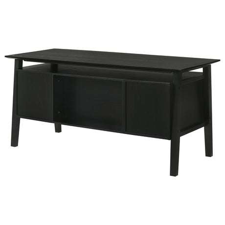 Goodson 64" Double Pedestal Computer Desk - 4 Drawers & Open Shelf in Black Oak Veneer – view 4