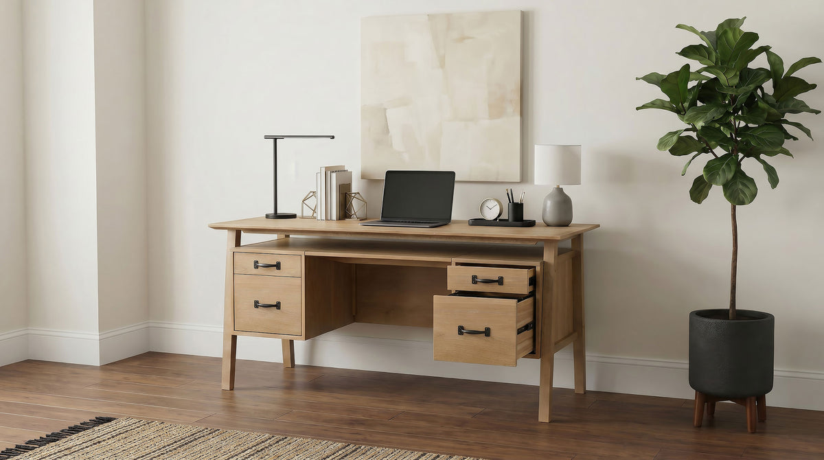Goodson 64" Double Pedestal Computer Desk - Distressed Light Brown