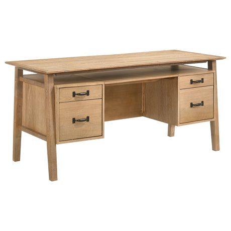 Goodson 64" Double Pedestal Computer Desk - 4 Drawers & Open Shelf in Distressed Light Brown – view 2