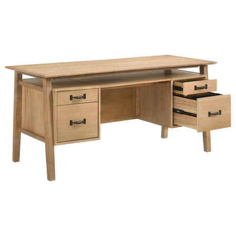 Goodson 64" Double Pedestal Computer Desk - 4 Drawers & Open Shelf in Distressed Light Brown – view 3