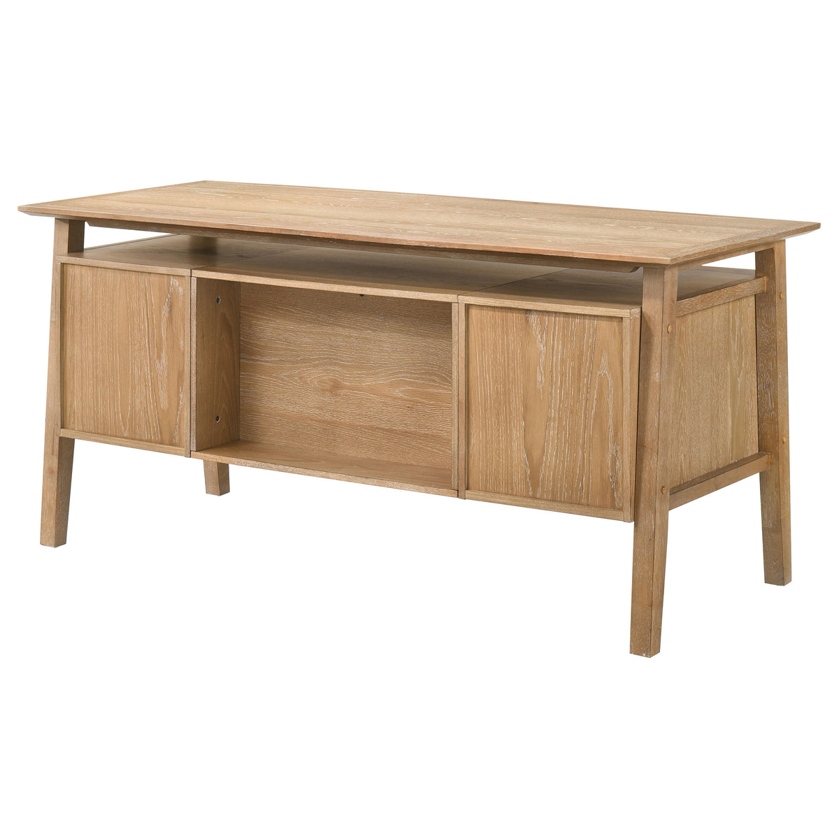 Goodson 64" Double Pedestal Computer Desk - 4 Drawers & Open Shelf in Distressed Light Brown – view 4