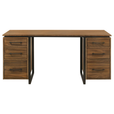 Berhalter 63" Double Pedestal Computer Desk - 6 Drawers with File Storage in Walnut & Black – view 4