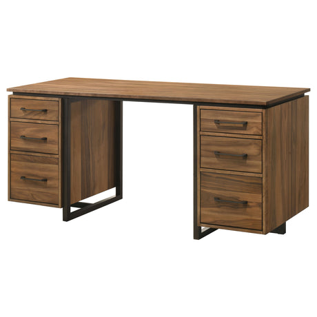 Berhalter 63" Double Pedestal Computer Desk - 6 Drawers with File Storage in Walnut & Black – view 5