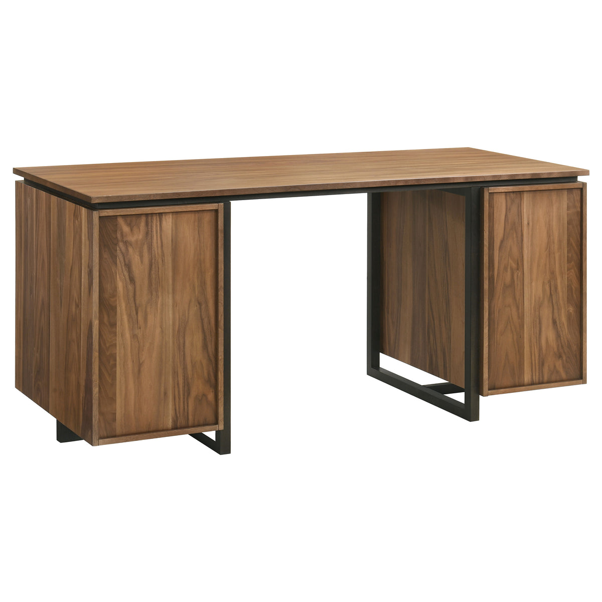 Berhalter 63" Double Pedestal Computer Desk - 6 Drawers with File Storage in Walnut & Black – view 7