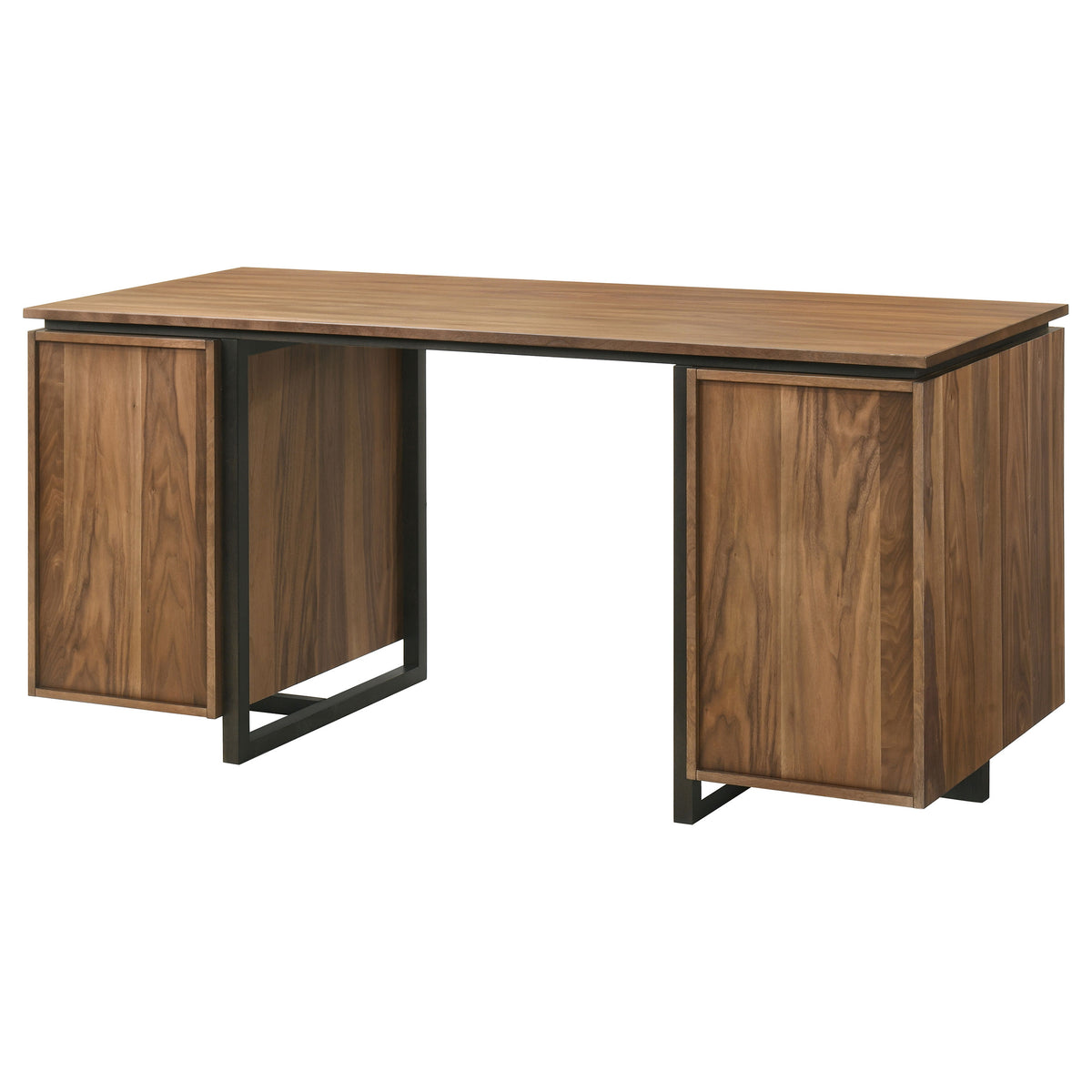 Berhalter 63" Double Pedestal Computer Desk - 6 Drawers with File Storage in Walnut & Black – view 9