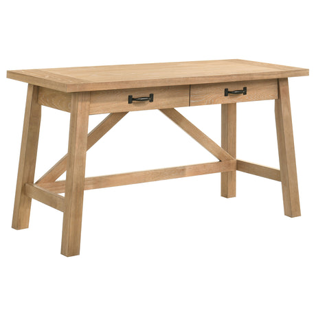 Fabian 54" Writing Desk - 2 Drawers & Cross-Braced Base in Distressed Light Brown – view 2
