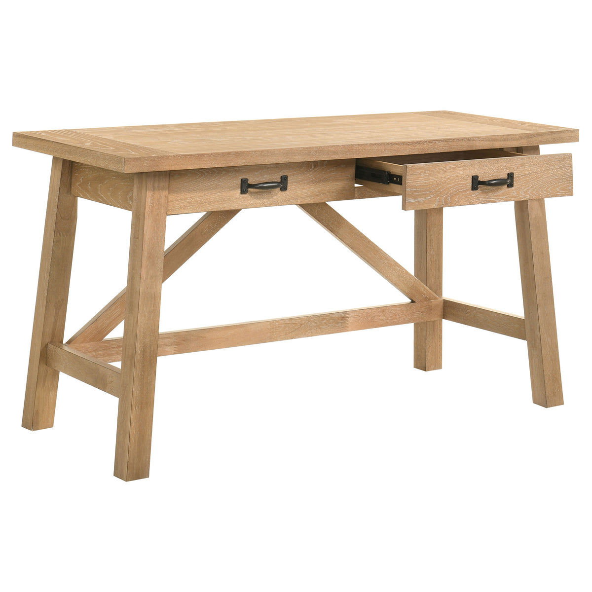 Fabian 54" Writing Desk - 2 Drawers & Cross-Braced Base in Distressed Light Brown – view 3