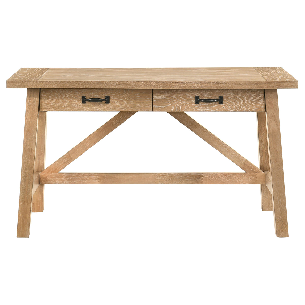 Fabian 54" Writing Desk - 2 Drawers & Cross-Braced Base in Distressed Light Brown – view 4