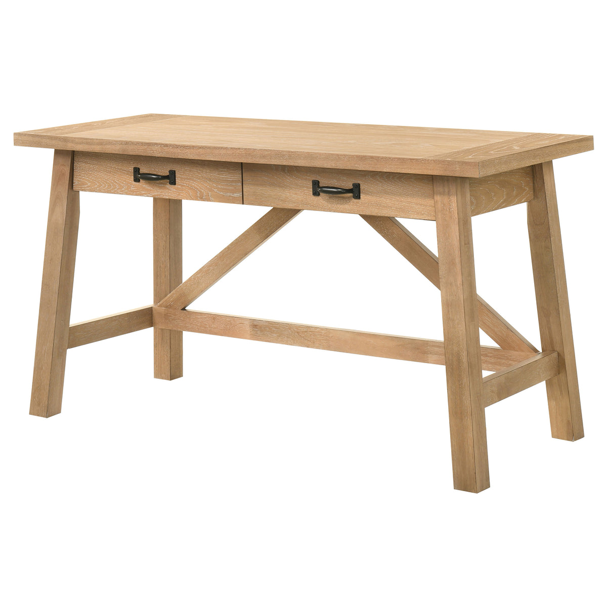 Fabian 54" Writing Desk - 2 Drawers & Cross-Braced Base in Distressed Light Brown – view 5
