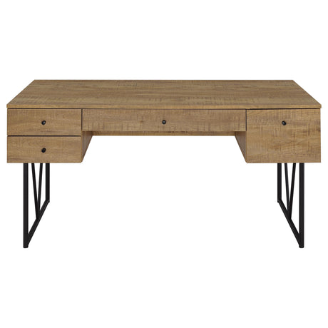 Analiese 63" 4-Drawer Writing Desk & 60" Double Bookshelf - Rustic Mango with Black Metal Frame – view 6
