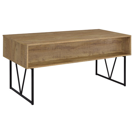 Analiese 63" 4-Drawer Writing Desk & 60" Double Bookshelf - Rustic Mango with Black Metal Frame – view 8