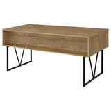 Analiese 63" 4-Drawer Writing Desk & 60" Double Bookshelf - Rustic Mango with Black Metal Frame – view 9