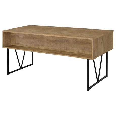 Analiese 63" 4-Drawer Writing Desk & 60" Double Bookshelf - Rustic Mango with Black Metal Frame – view 9