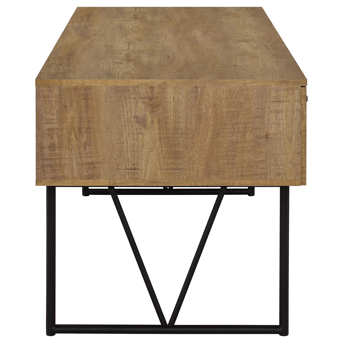 Analiese 63" 4-Drawer Writing Desk & 60" Double Bookshelf - Rustic Mango with Black Metal Frame – view 10