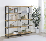 Analiese 63" 4-Drawer Writing Desk & 60" Double Bookshelf - Rustic Mango with Black Metal Frame – view 15