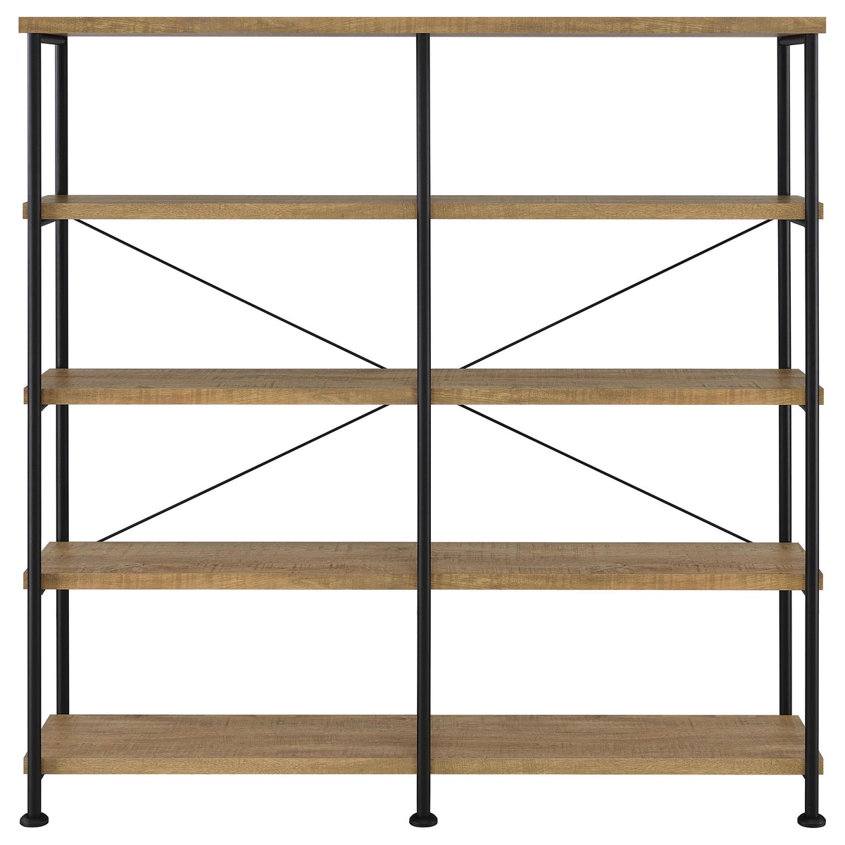 Analiese 63" 4-Drawer Writing Desk & 60" Double Bookshelf - Rustic Mango with Black Metal Frame – view 16