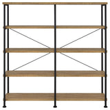 Analiese 63" 4-Drawer Writing Desk & 60" Double Bookshelf - Rustic Mango with Black Metal Frame – view 16