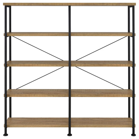 Analiese 63" 4-Drawer Writing Desk & 60" Double Bookshelf - Rustic Mango with Black Metal Frame – view 16