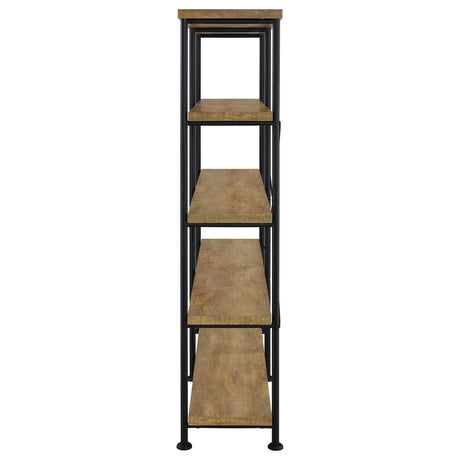 Analiese 63" 4-Drawer Writing Desk & 60" Double Bookshelf - Rustic Mango with Black Metal Frame – view 18
